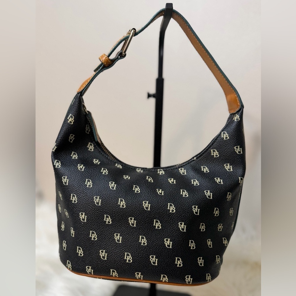 Dooney & Bourke Black and Tan Monogram Hobo Bag